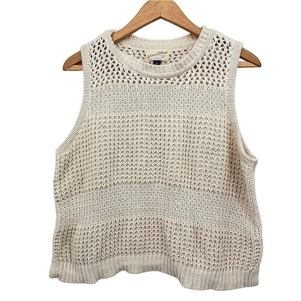 Universal Thread Sweater Vest Cream Open Knit Crochet Boho Sleeveless Large‎